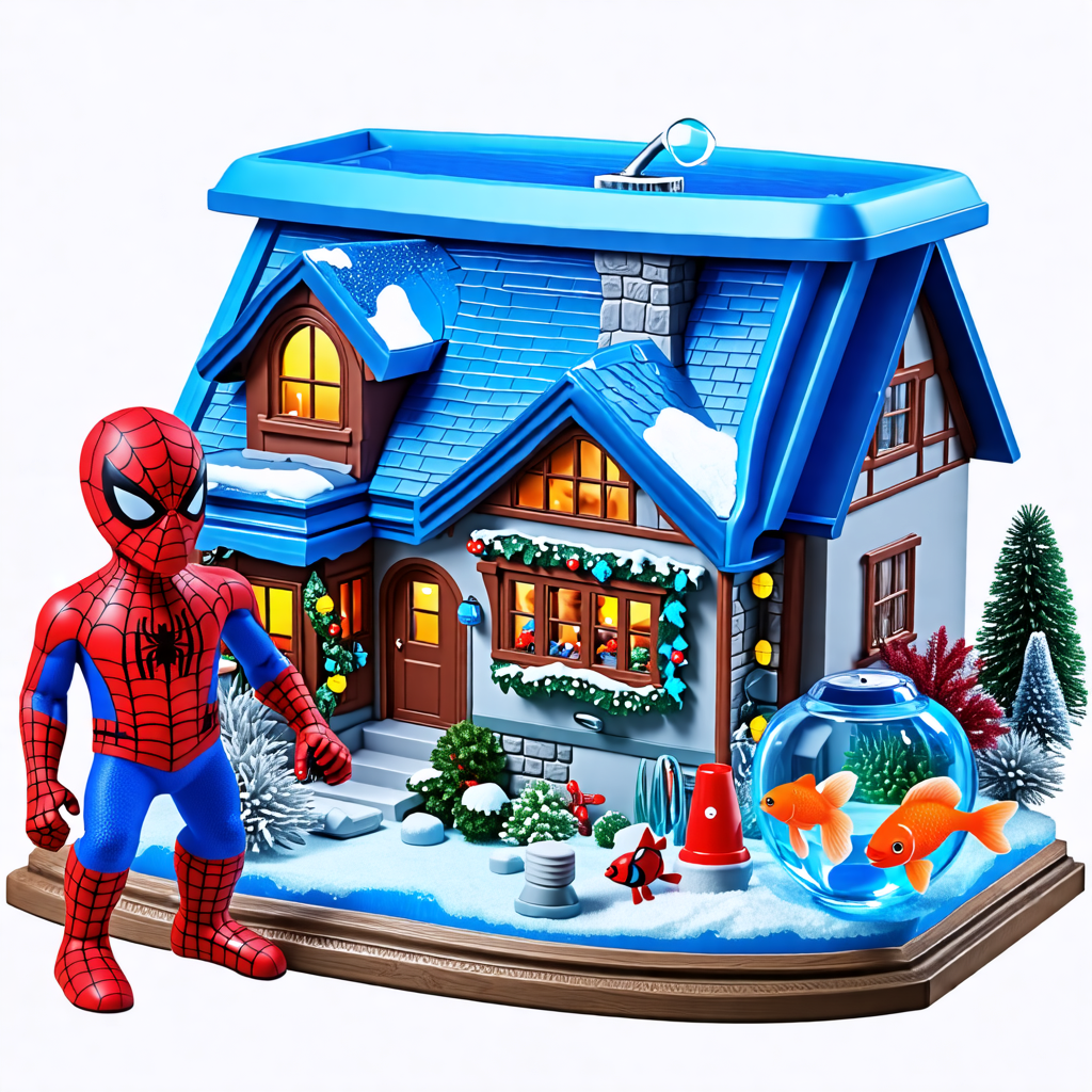 house, fish tank, ice skate, spiderman, magnifying glass